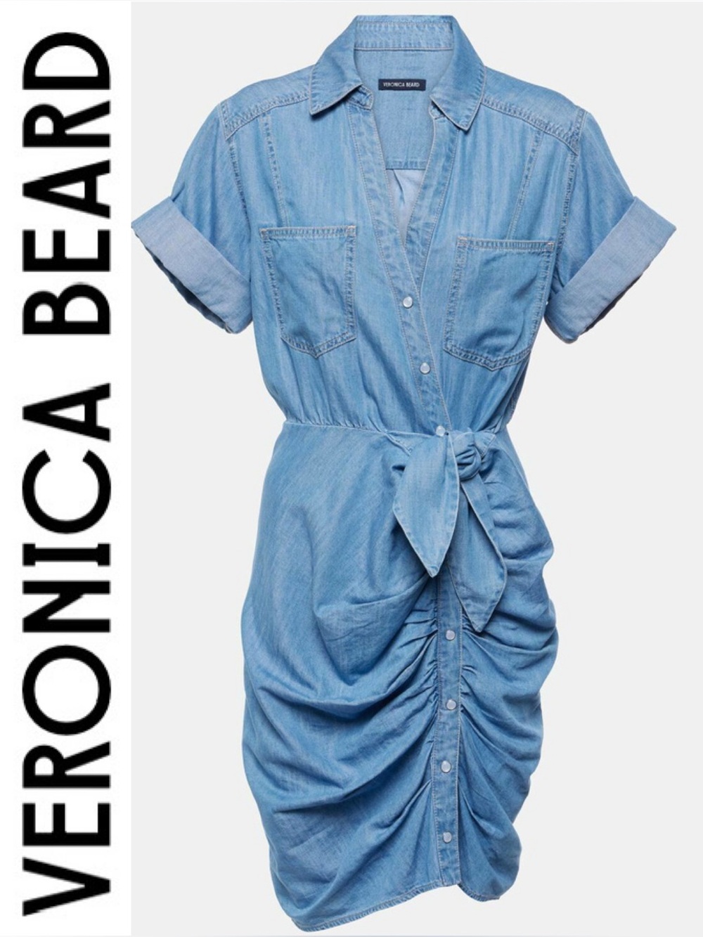 Veronica Beard Hensley Gathered Denim Shirt Dress